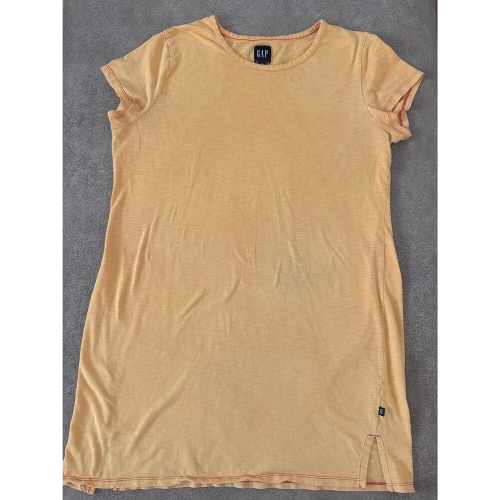 Gap XL Golden Mustard T-Shirt Dress Cotton Modal Short Sleeve Side Slits